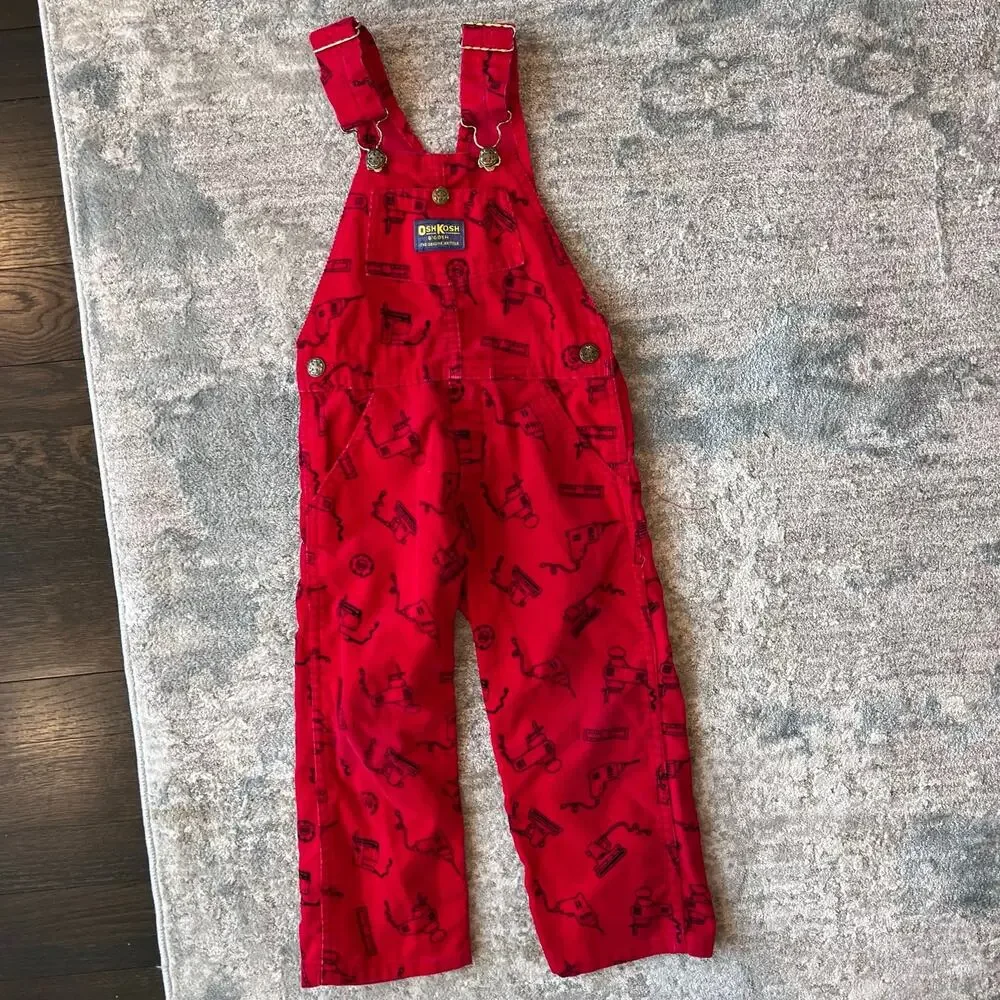 Vintage OshKosh B'gosh Red Corduroy Tools Overalls 4T USA